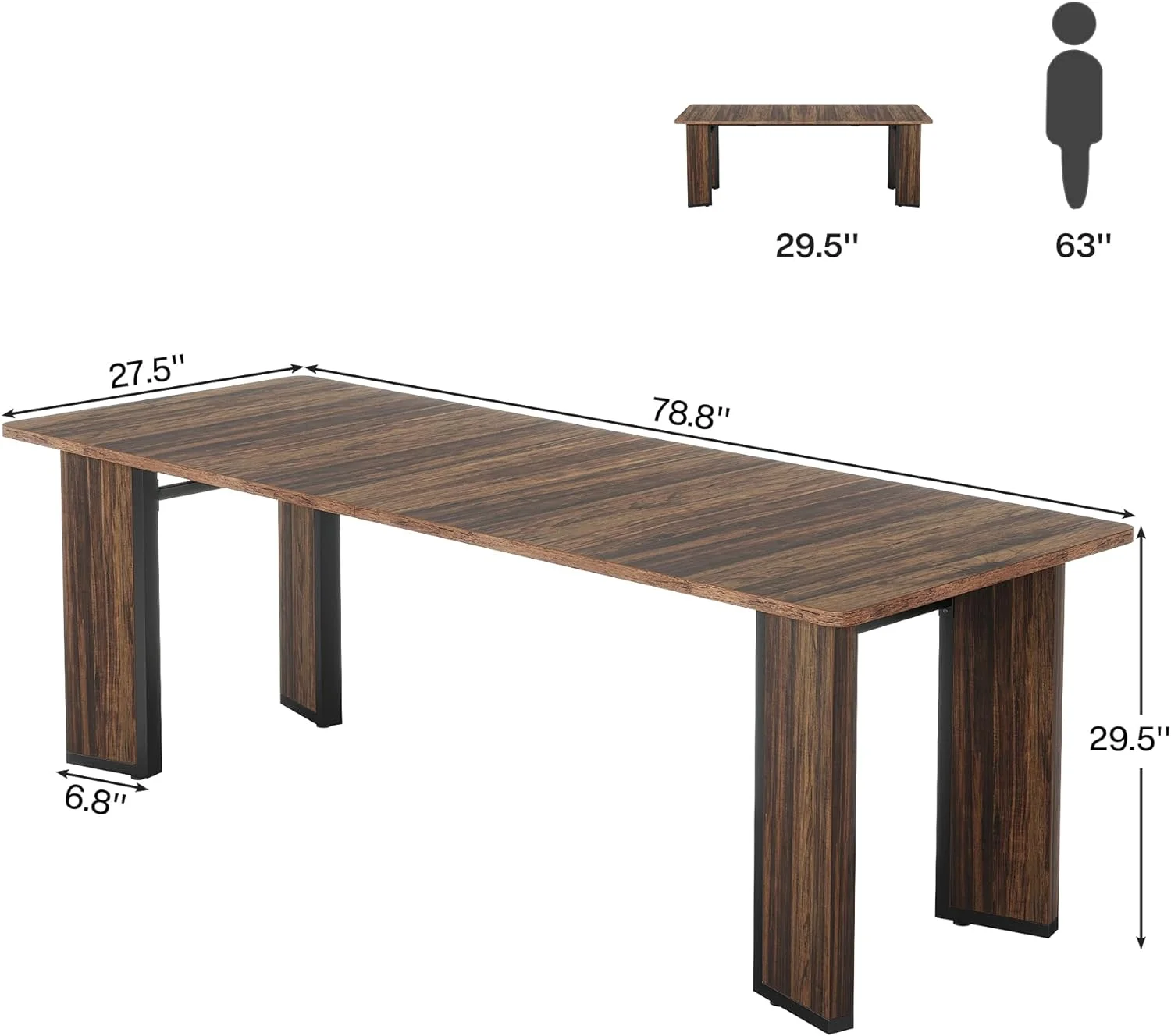 Tribesigns Rectangular Dining Table for 6-8 People, 78.8 Inch Extra Long DiningTables, Wood Kitchen Table with Metal Legs for Dining Room Living Room, Black Brown (Only Table)