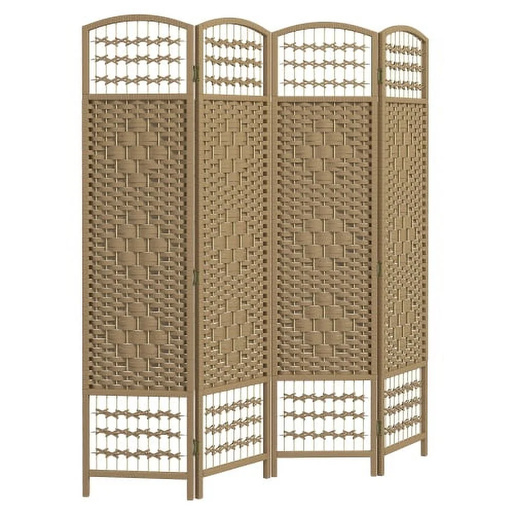 Zateety 4 Panel Room Divider, Folding Privacy Screen, 5.6' Room Separator, Wave Fiber Freestanding Partition Wall Divider, Natural On-Site