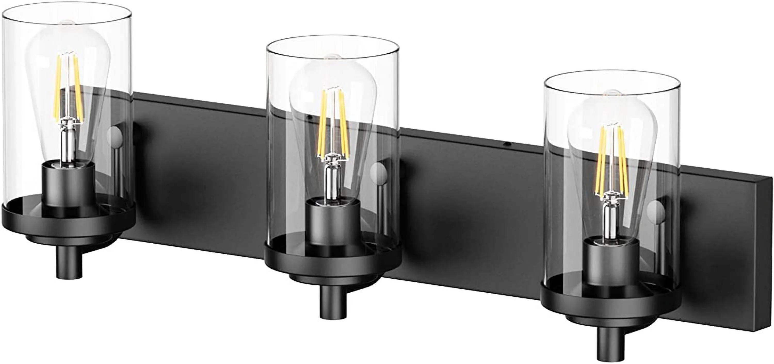 HYUN 3 Light Black Vanity Light for Bathroom Farmhouse Bathroom Lights Fixtures Over Mirror with Clear Glass Shade(Exclude Bulb)