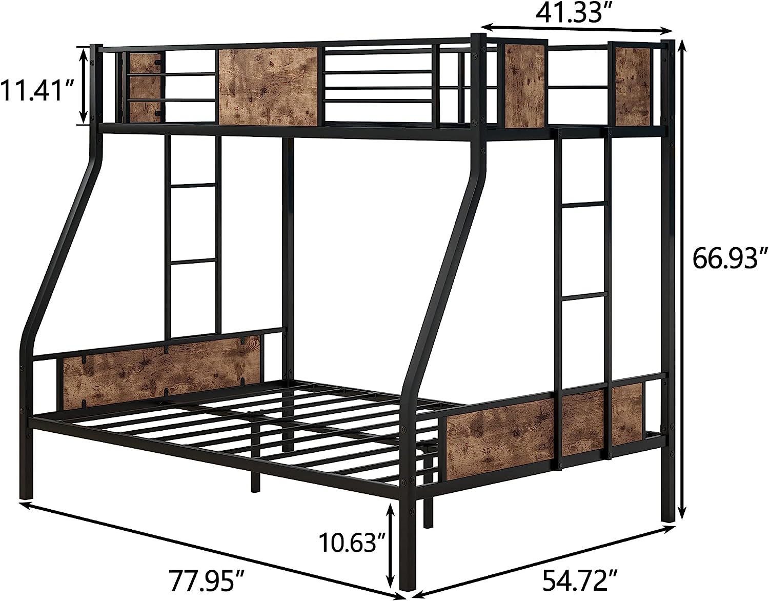 OUWI Twin Over Full Bunk Bed with Metal Frame Sturdy Guard Rail and Safety Ladder, Black