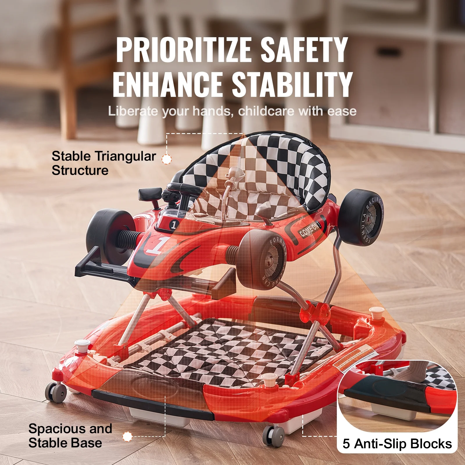 SKYSHALO Baby Walker 4 in 1, Foldable Height Adjustable Baby Walker with Wheels, Infant Toddler Walker with Foot Pads, Anti-Fall Baby Walker With Steering Wheel for Boys and Girls 6-24 Months