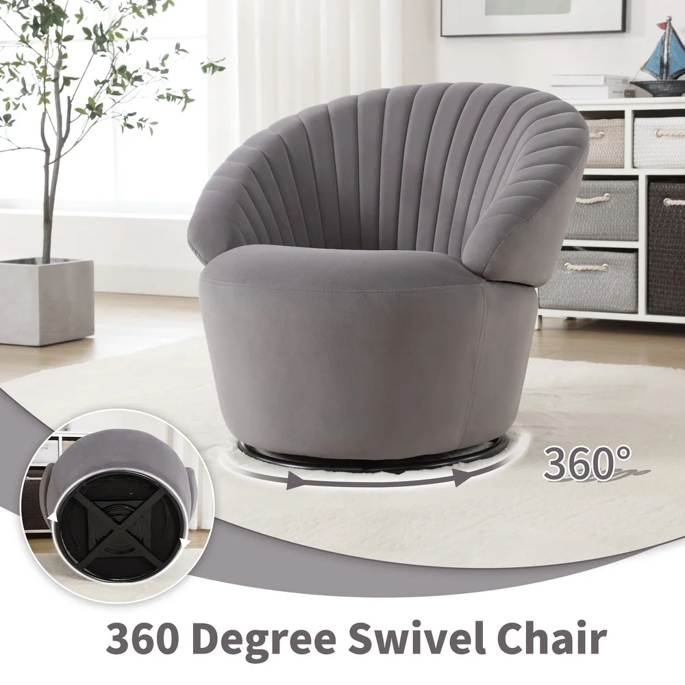 YUUIJOAA Swivel Barrel Chair Comfy Velvet Tufted Accent Chair Set of 2,Dark Grey