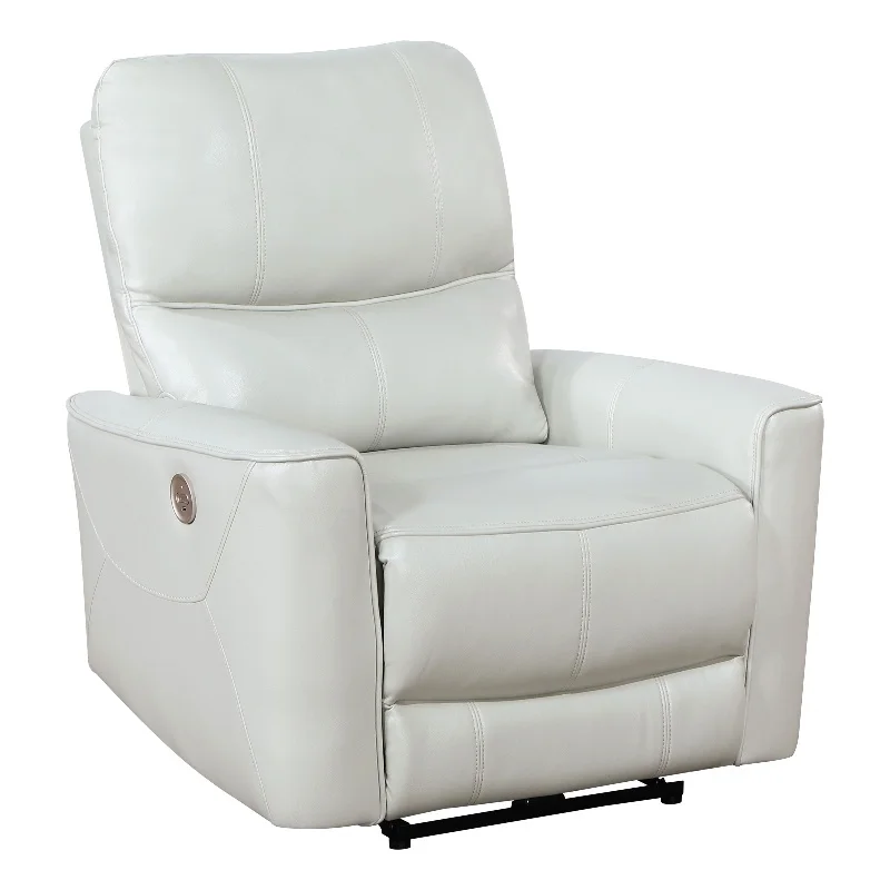Pemberly Row Faux Leather Upholstered Power Recliner Chair Ivory