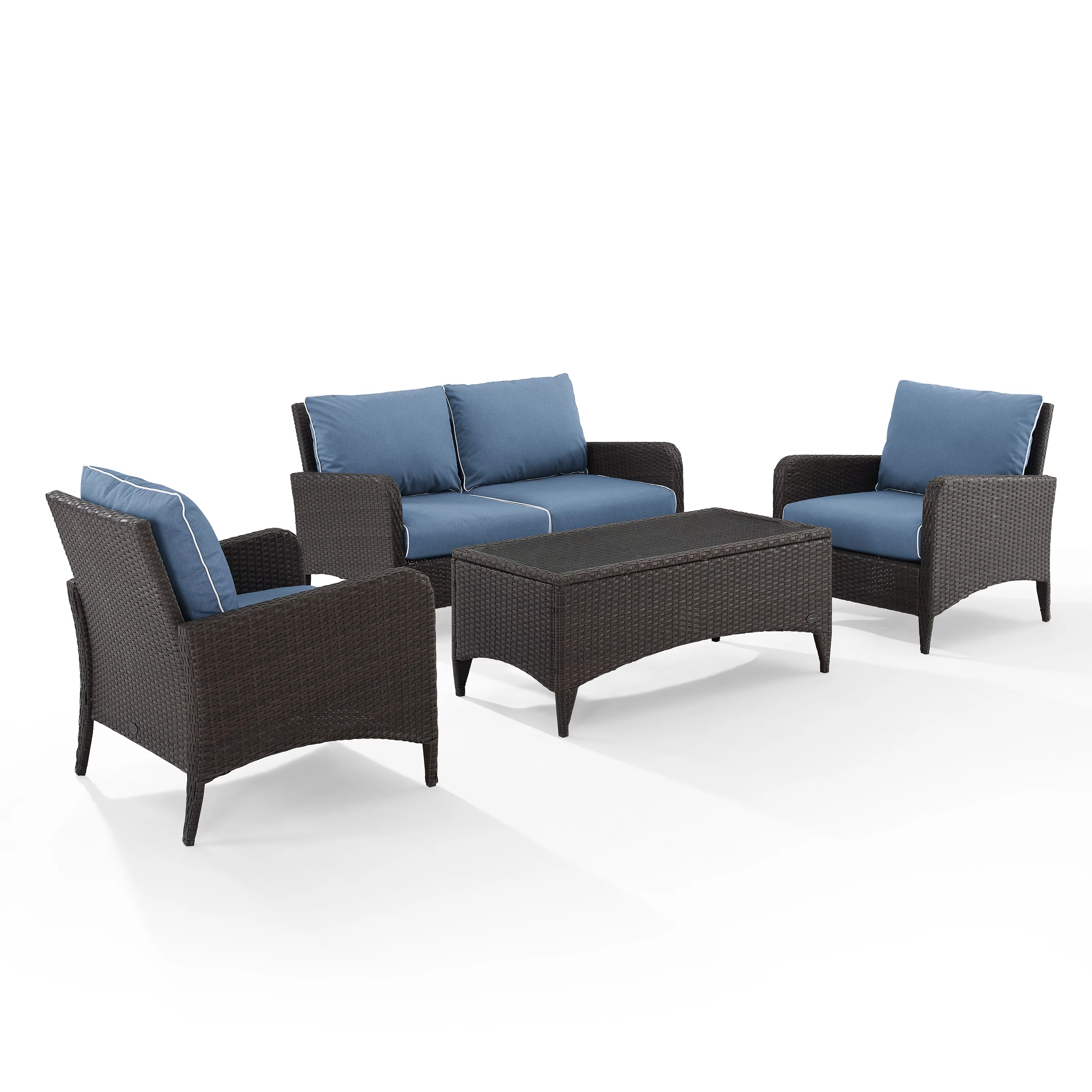 Crosley Kiawah 4 Piece Outdoor Wicker Conversation Set in Blue