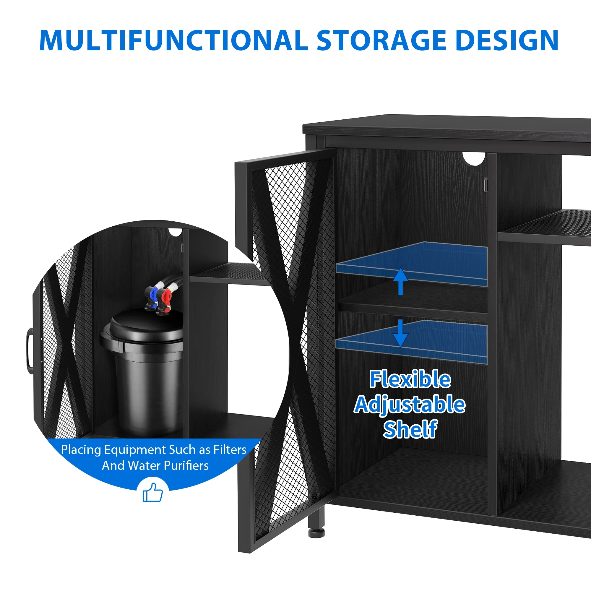 Dextrus 20-29 Gallon Aquarium Stand with Power Outlets & LED Light, Aquarium/Fish Tank Stand with Cabinet, 385LBS Capacity - Black