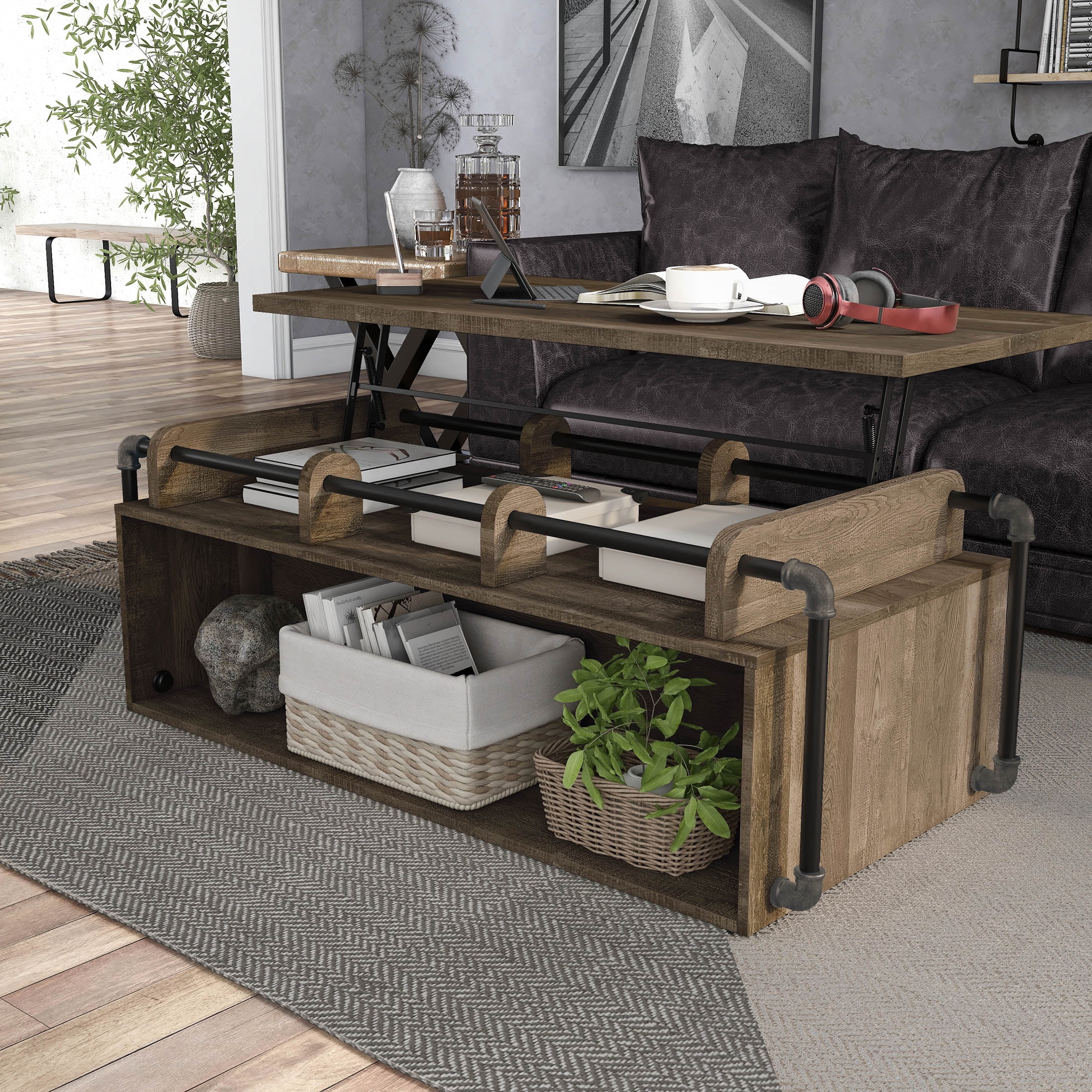 Furniture of America Junis Lift-top Coffee Table, Reclaimed Oak