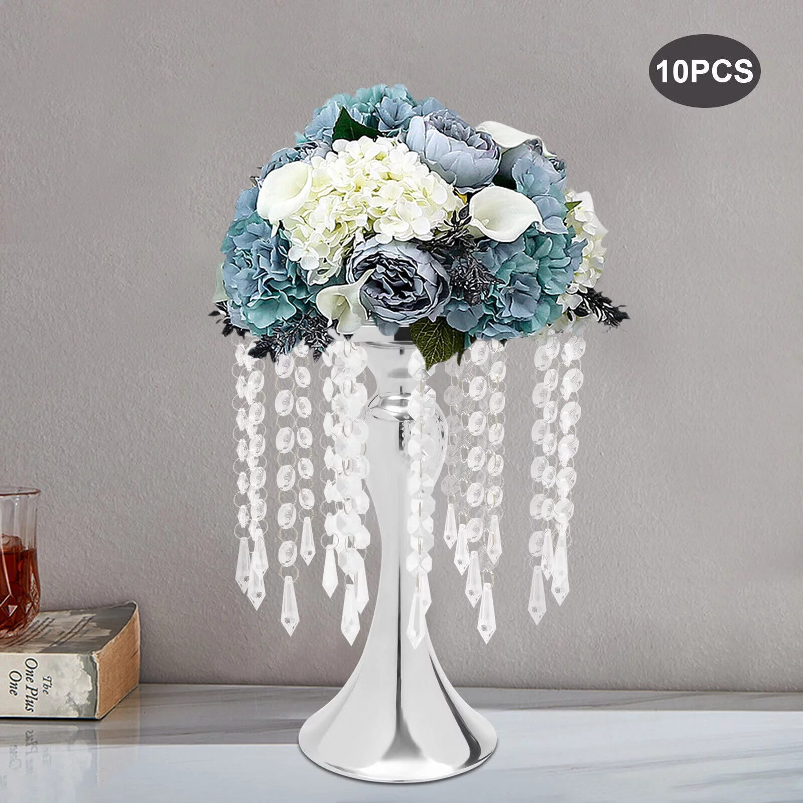 Silver Metal Flower Vases Crystal Flower Stand Wedding Centerpieces Party 10pcs