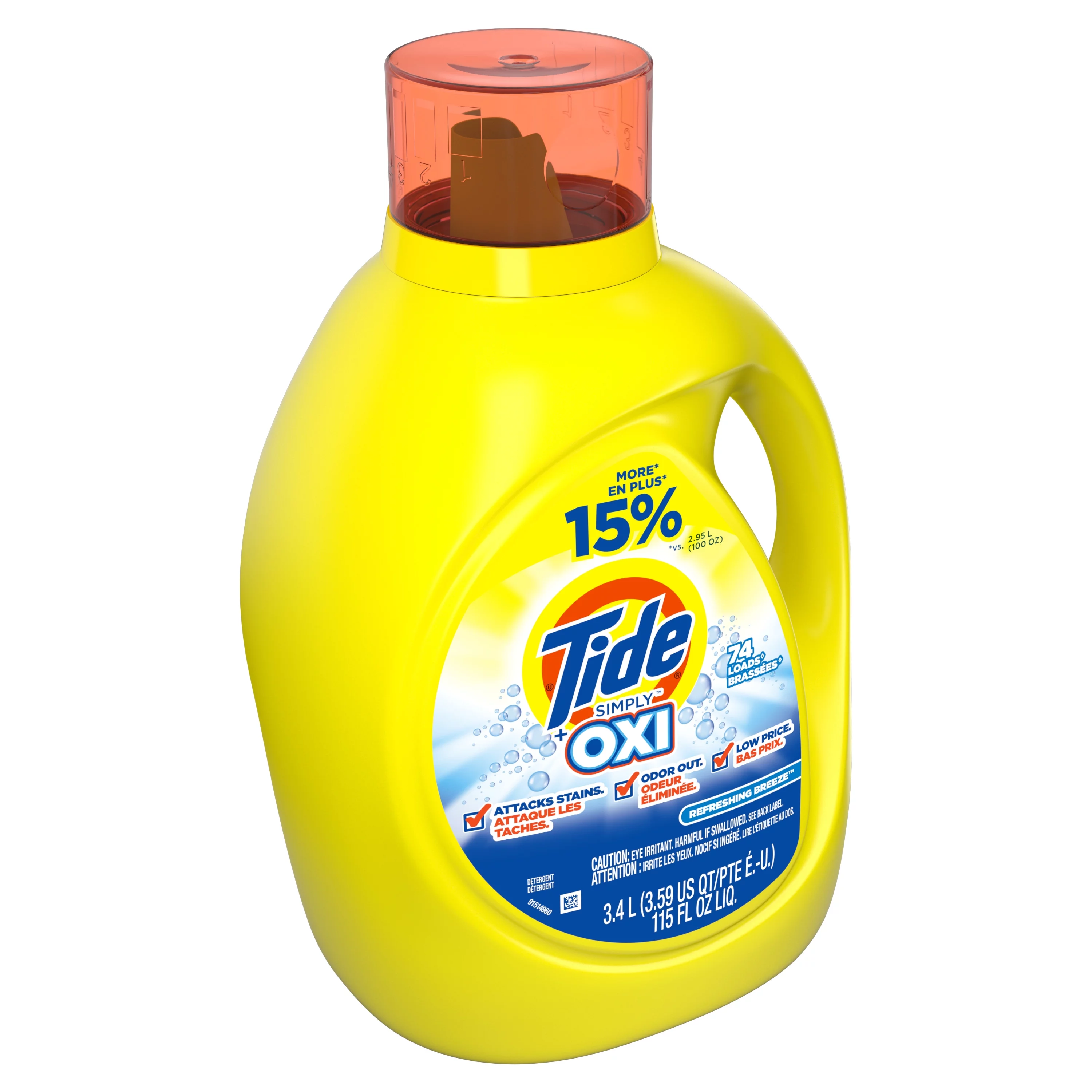 Tide Simply with Oxi, 74 Loads Liquid Laundry Detergent, 115 fl oz