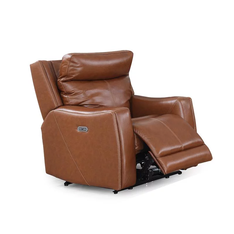 Bowery Hill Contemporary Leather Power Recliner in Caramel Finish