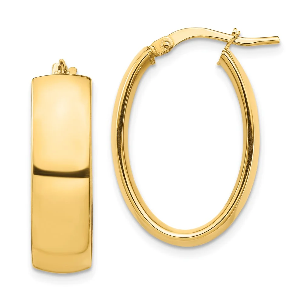 Primal Gold 14 Karat Yellow Gold High Polished 7mm Oval Hoop Earrings