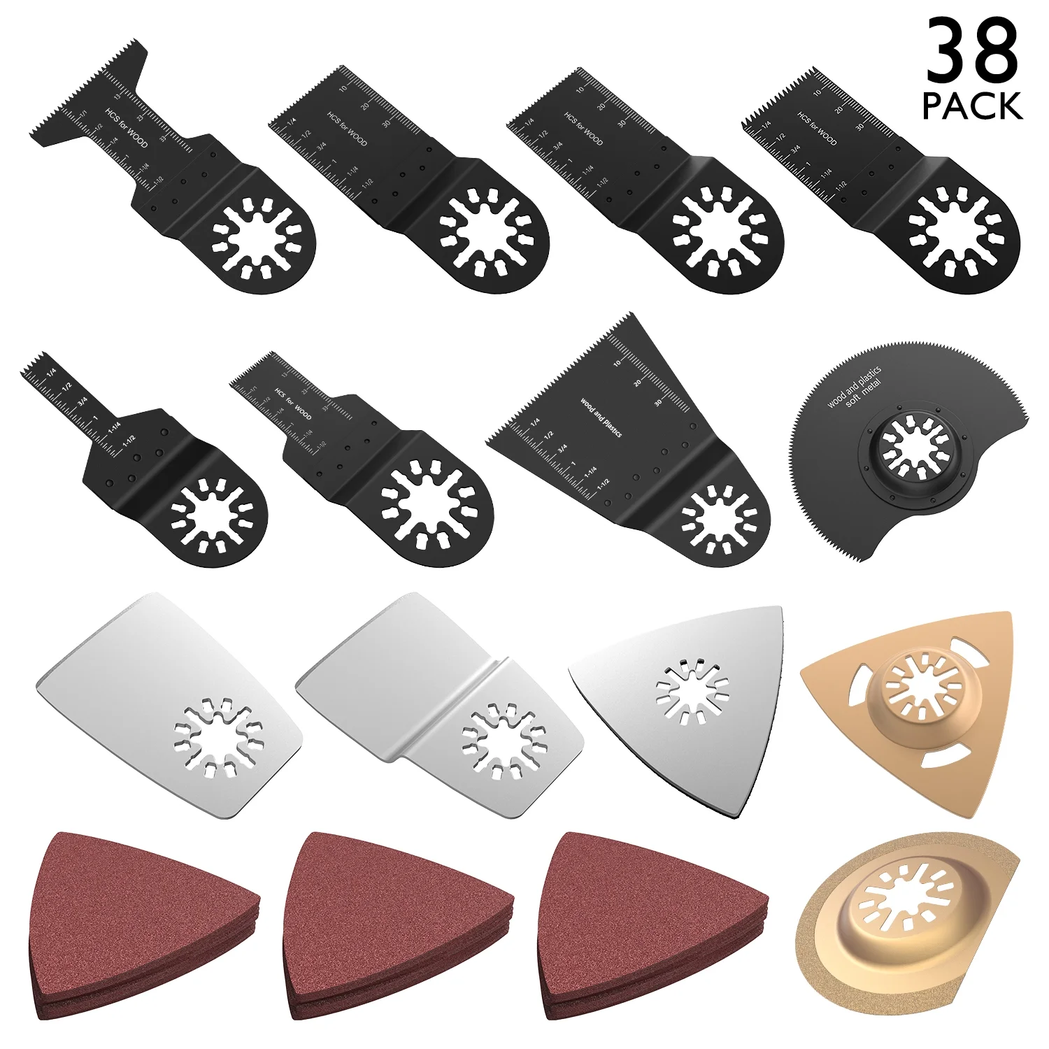 Willstar 38PCS Carbon Steel Coarse Cutter Saw Blades Bi-metal Straight Wood Mix Oscillating Multitool Power Tool Kit