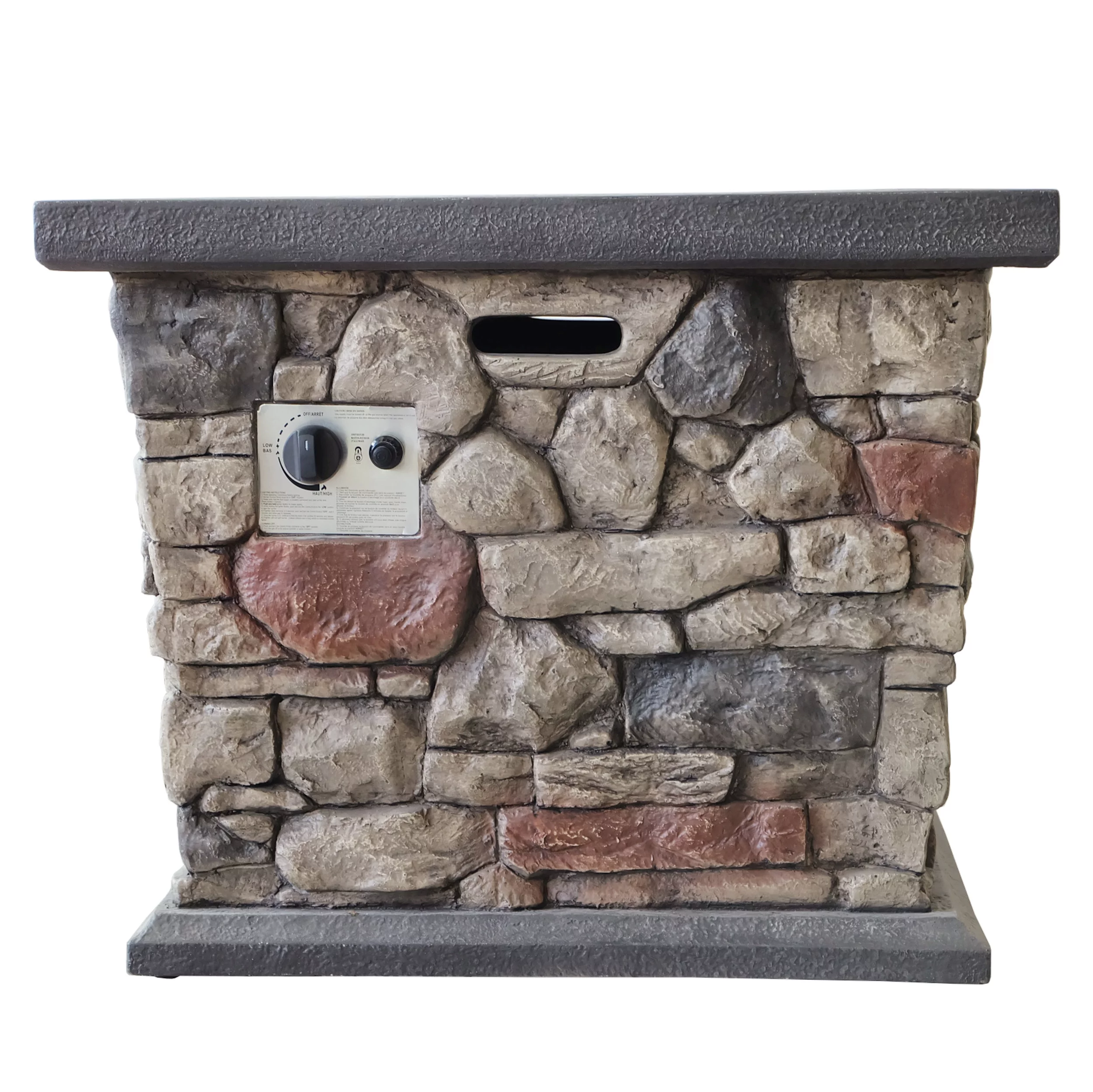 Carmen Outdoor Square Fire Pit - 40,000 BTU, Stone Finish