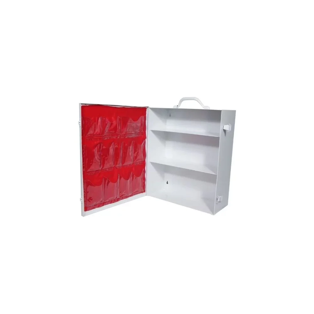 Medique Empty Three Shelf Cabinet with Door Pouch First Aid Metal Cabinet, Wall Mount, White, 15