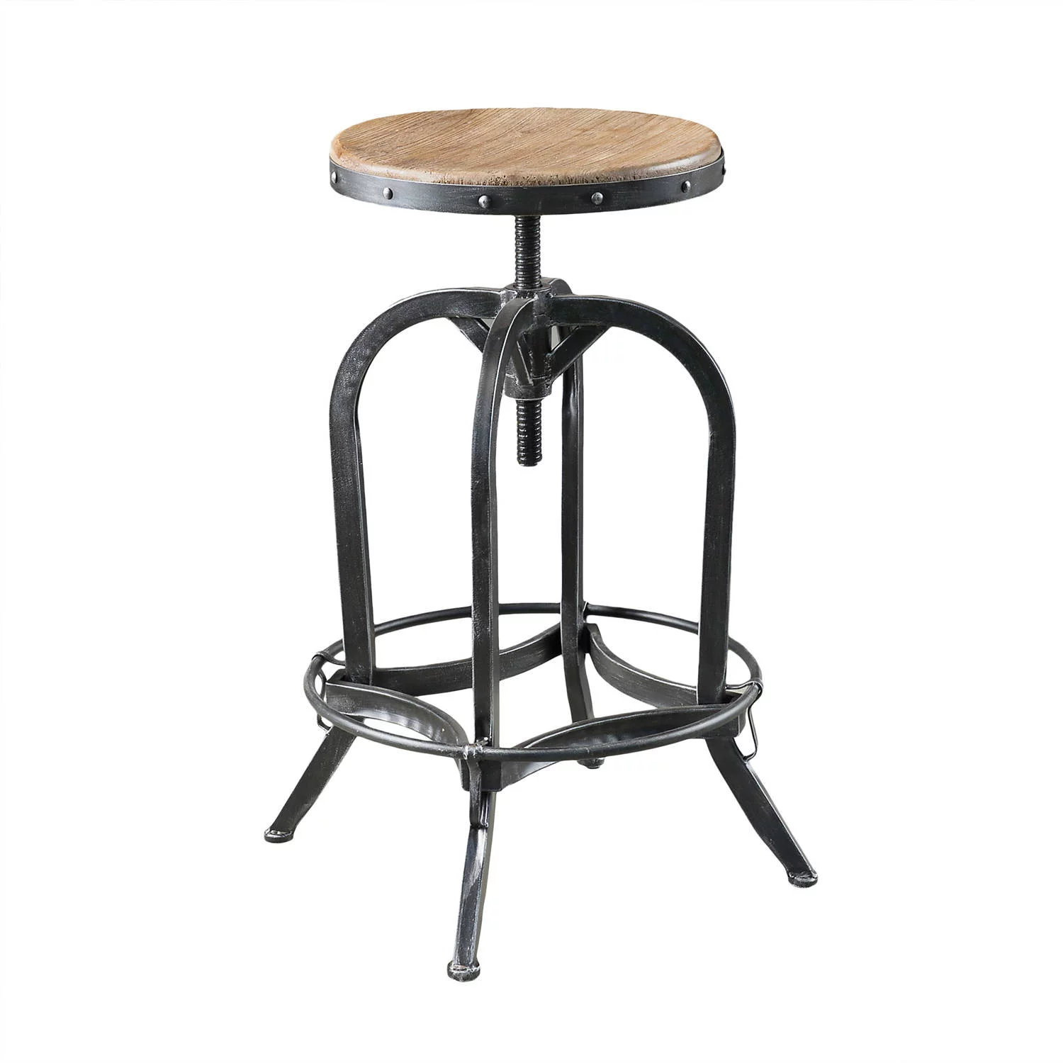Noble House Keaton Adjustable Natural Wood Finish Bar Stool