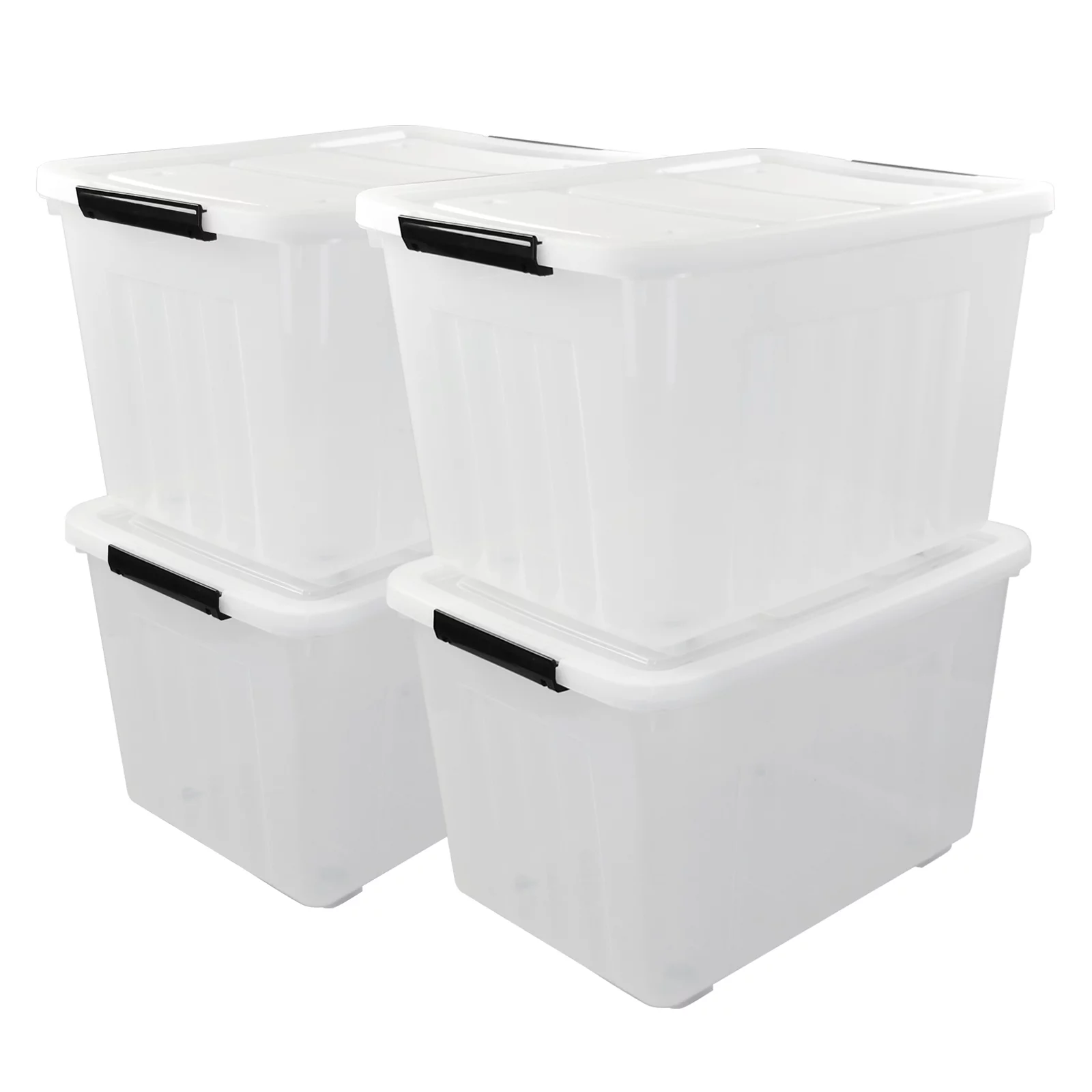 Idomy 4-Pack  70 L Large Clear Storage Boxes, Plastic Latching Boxes with Wheels