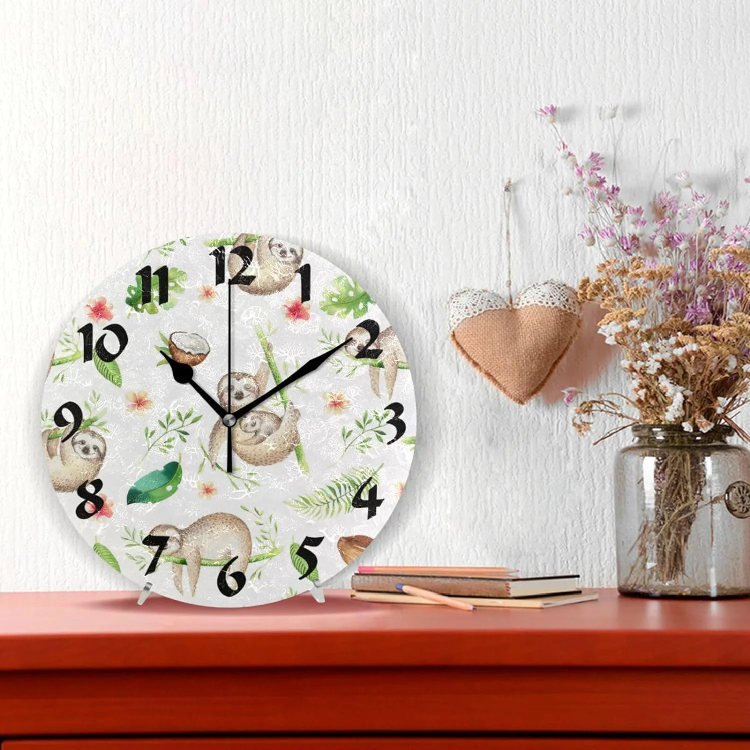 Hidove Cute Sloth Round Wall Clock,Silent Non Ticking Battery Operated Accurate Home Clock,Vintage Farmhouse Wall Decor for The Kitchen, Living Room, Bedroom, Office 10 in