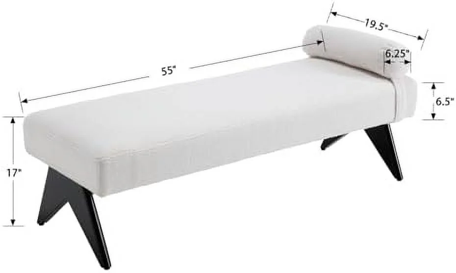 JYHOME 55 Inch White End of Bed Bench  Modern Fuzzy Sherpa Upholstered Bedroom Bench Seat with Black Wooden Legs  Entryway Ottoman Long Bench for Bedroom Living Room  White