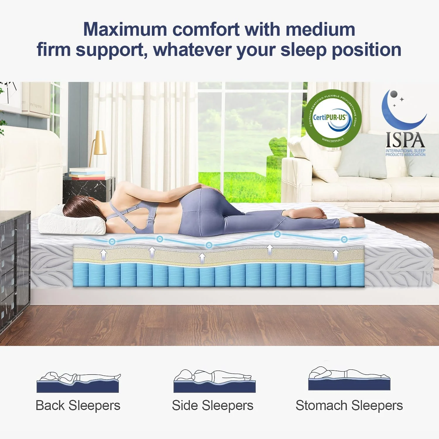 YUMIAO Gel Memory Foam Mattress in a Box,Medium-Firm Queen Size Mattress 8 Inch with CertiPUR-US Certified,Medium-Plush,No Formaldehyde and Fiberglass Free
