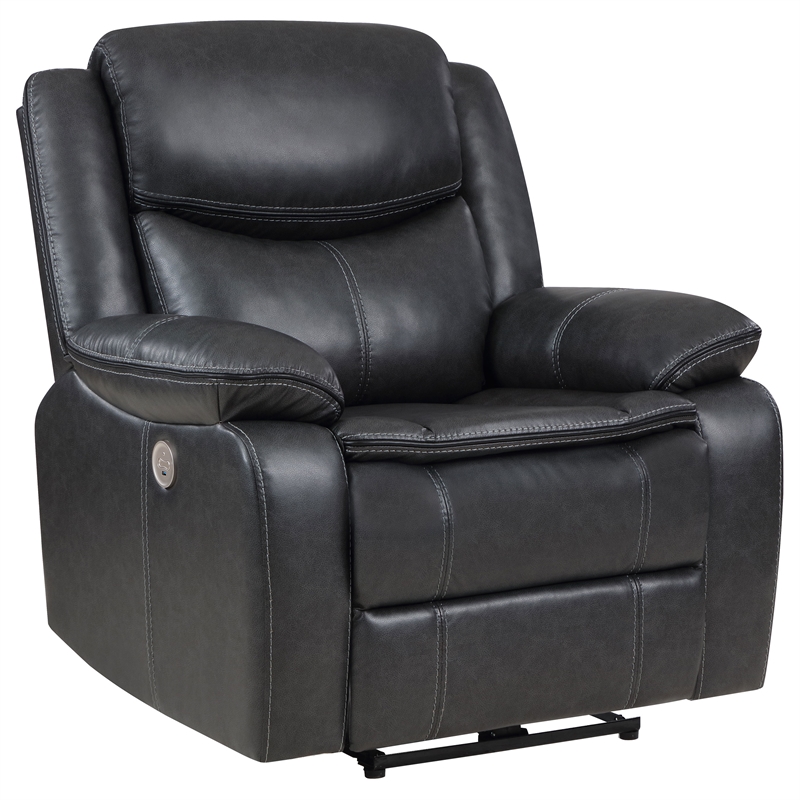 Pemberly Row Faux Leather Upholstered Power Recliner Chair Dark Gray