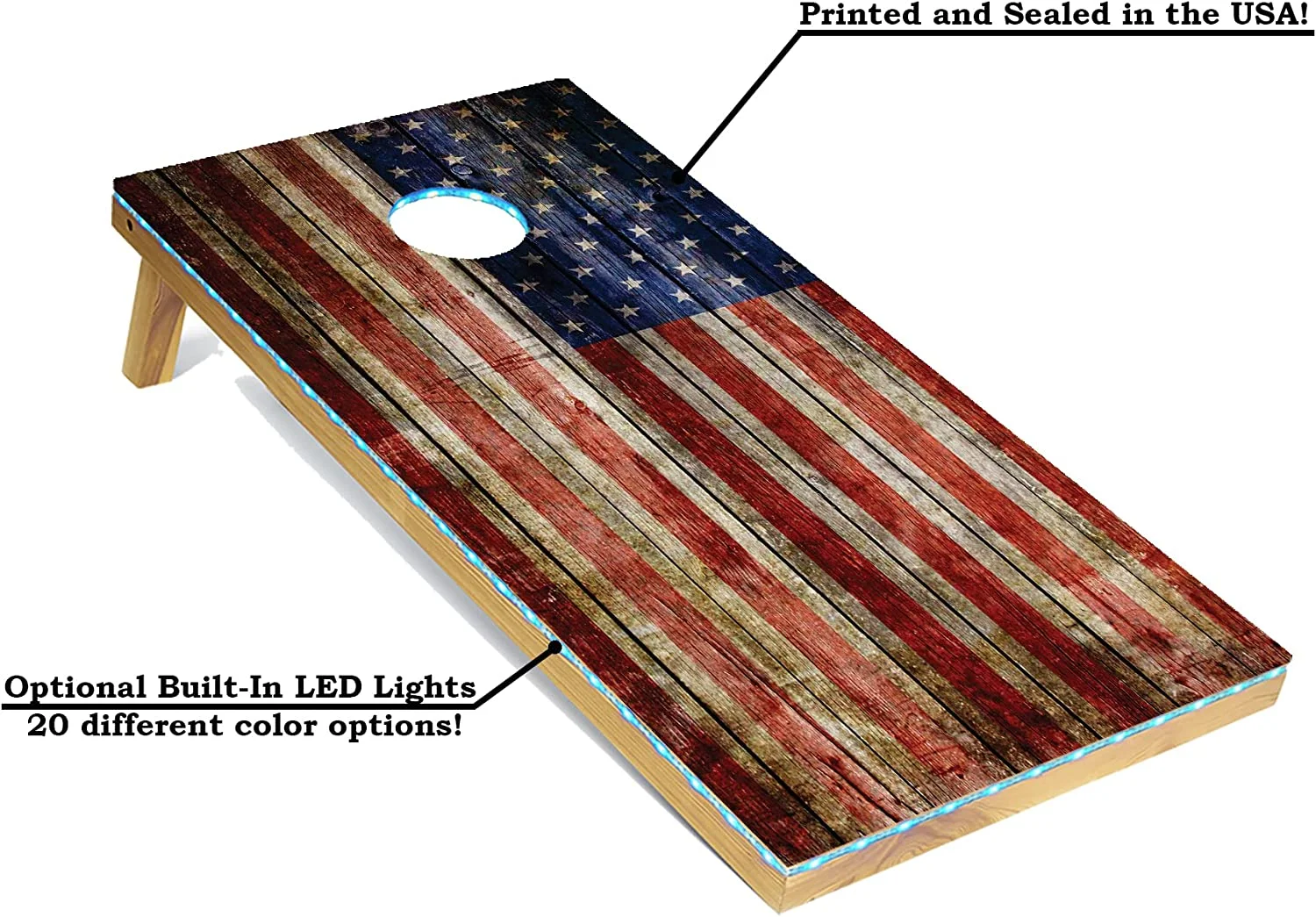 American Flag Wooden Plank Design Board Set W/Bean Bags And Carrying Case - 4'X2' Corn Hole Toss Game