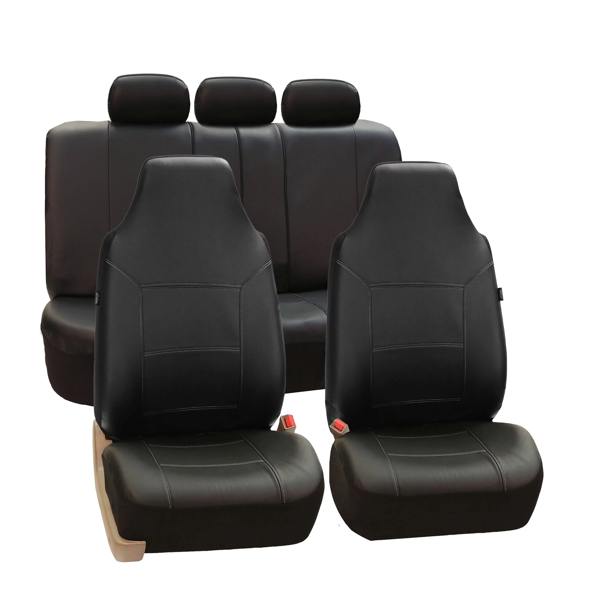 FH Group Royal Leather Car Seat Covers for Highback Seat Auto, Full Seat Covers Set with Tissue Dispenser, Black