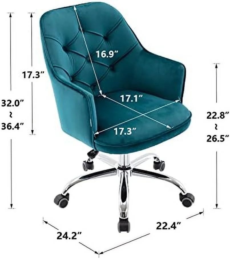 SQWCFD Velvet Desk Chair Cute Home Office Swivel Chair Upholstered Swivel Task Chair with Armrest ° Swivel Vanity Chair with Height Adjustable  Room Bedroom