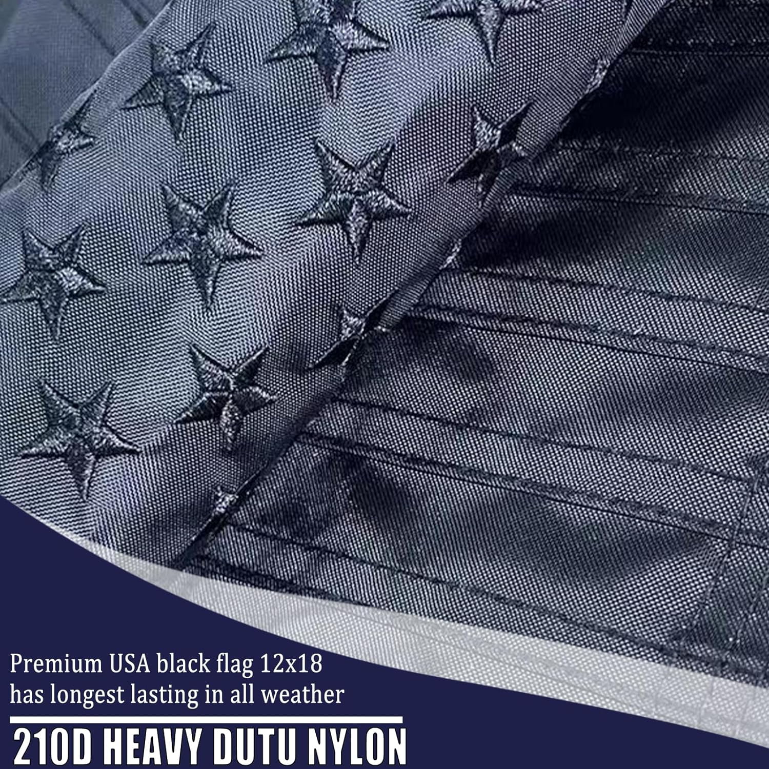 FLAGWIN Black American Flag 12x18, Embroidered All Black American Flag Small Outdoor, Black American Flags 210D Heavy Duty Nylon, American Flag Black for Boat with Embroidered Stars, Sewn Stripes and