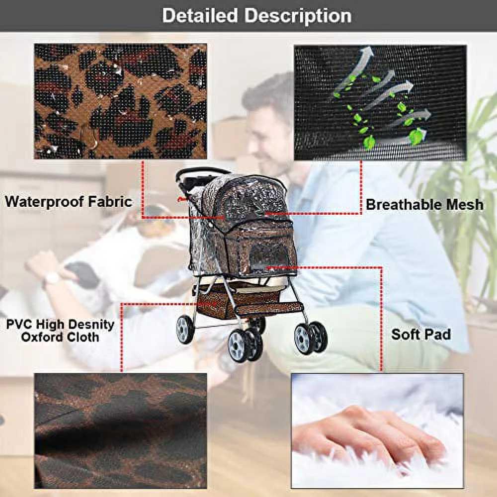 Leopard Print Dog Stroller with RainCover