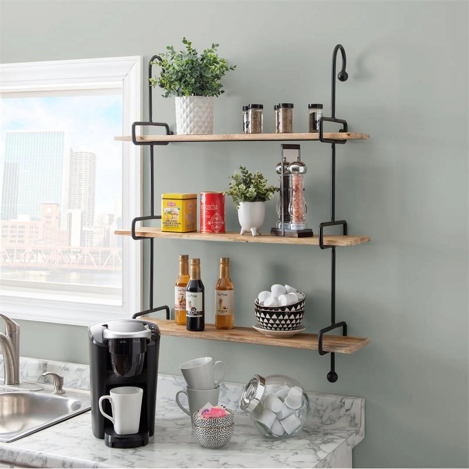 Linon Chrisley Metal Wall Shelves in Black