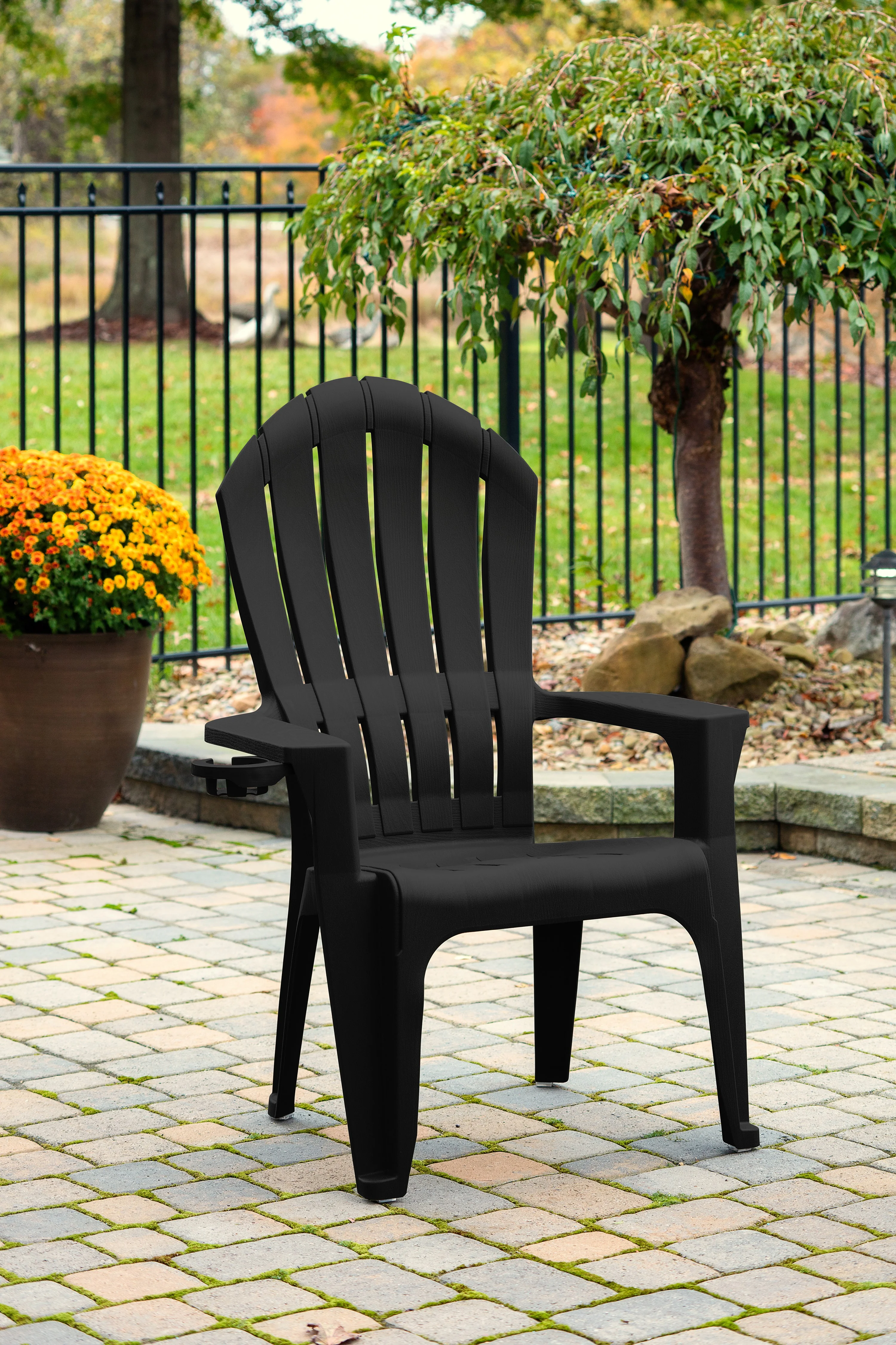 Adams Big Easy Outdoor Resin Adirondack Chair with Cup Holder, Black