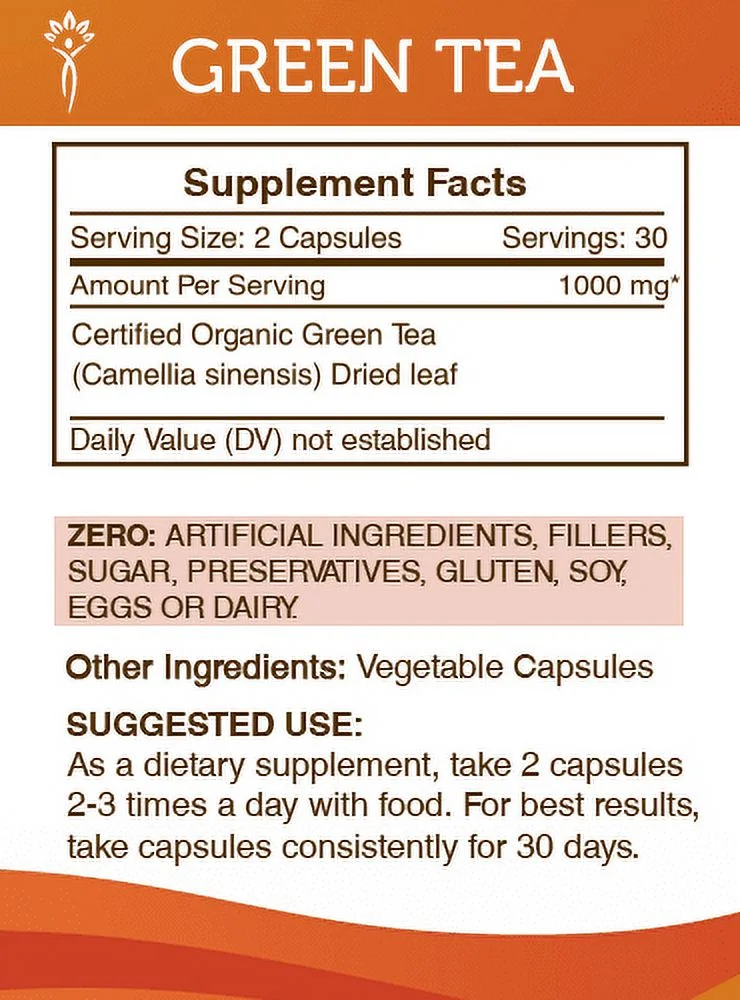 Secrets of the Tribe Green Tea 60 Capsules, 500 mg, Organic Green Tea, Matcha (Camellia sinensis) Dried leaf