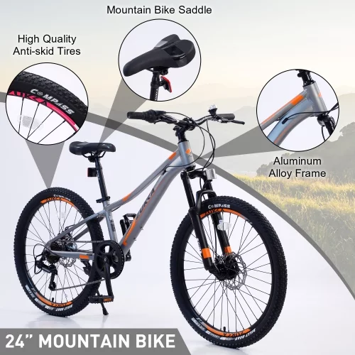 Mountain Bike for Girls and Boys Mountain 24 inch shimano 7-Speed bike,Suspension fork,Aluminum alloy Frame,10 inch Frame