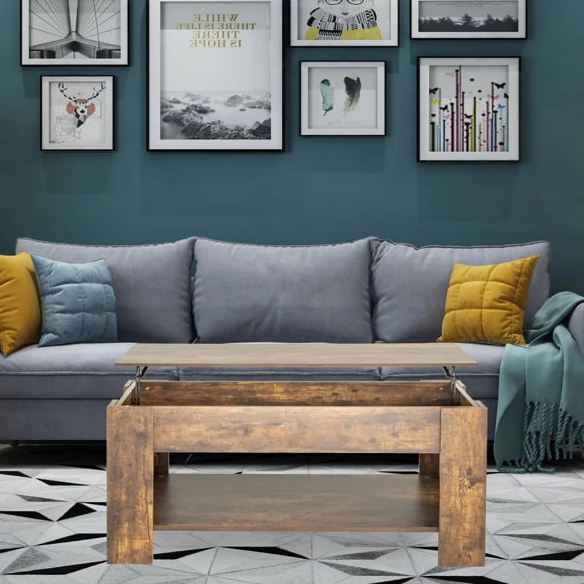 Wulawindy Coffee Table Brown Solid Wood, Living Room Storage Shelf Table Top Can Rise Coffee Table 38.6 X 19.7 X 16.5 Inches