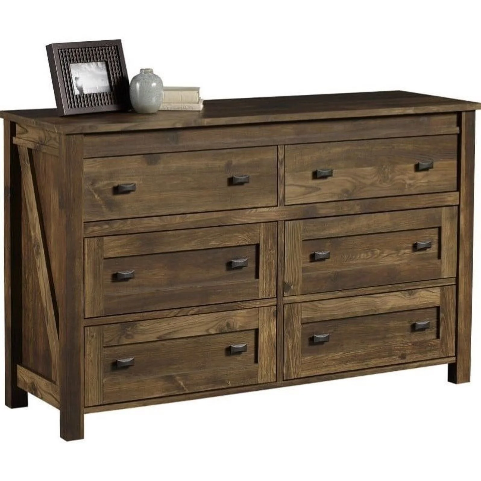 Home Square 3 Piece Bedroom Set with 6 Drawer Dresser and Nightstands in Rustic