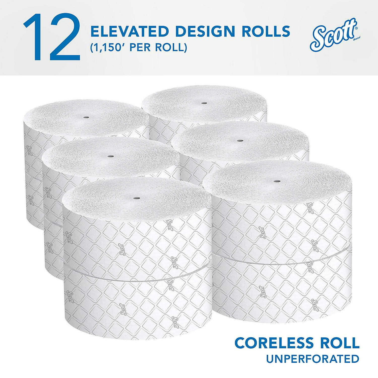 Scott Essential Coreless JRT, Septic Safe, 2-Ply, White, 1150 ft, 12 Rolls/Carton