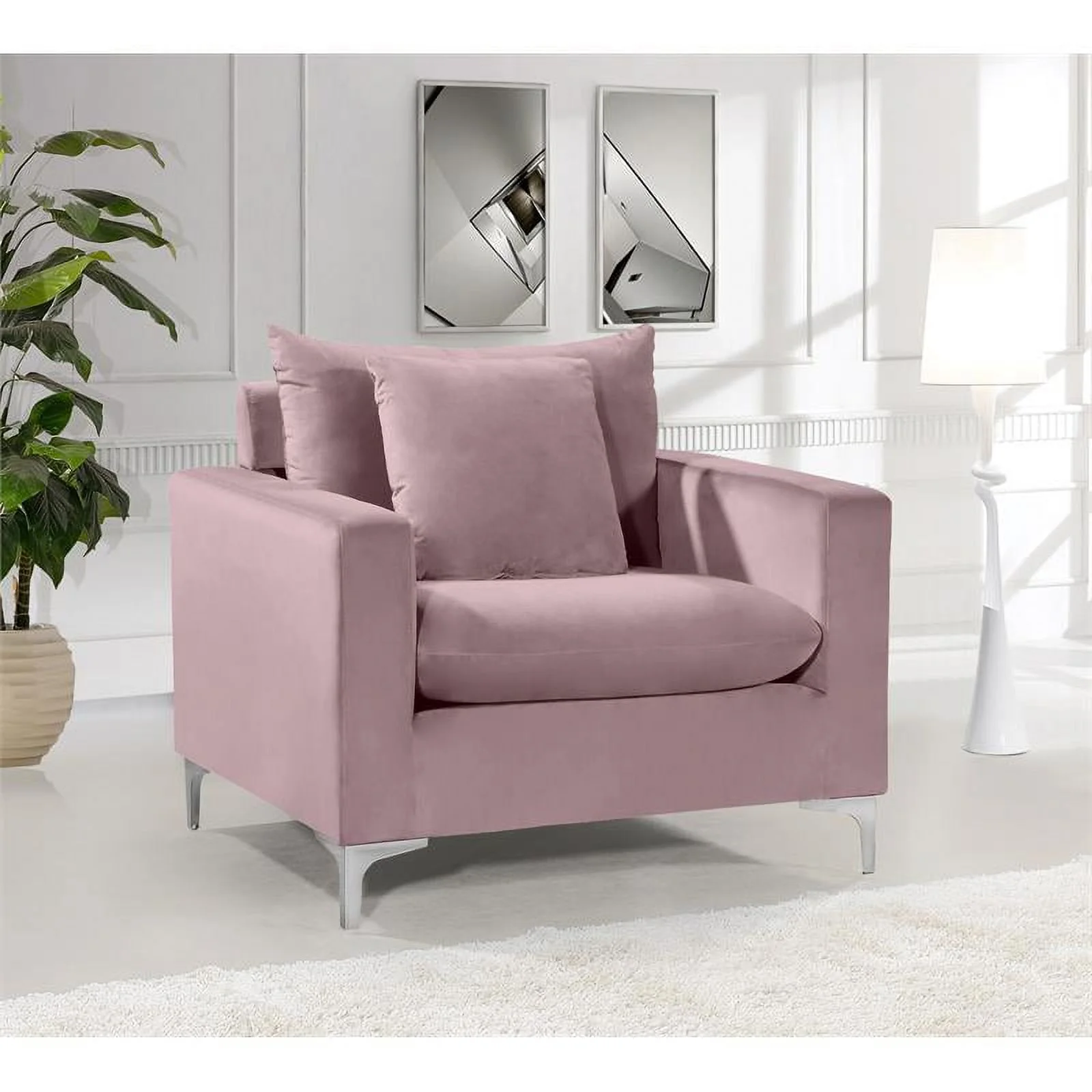 Home Square 3-Piece Set with Velvet Accent Chair Sofa and Loveseat in Pink