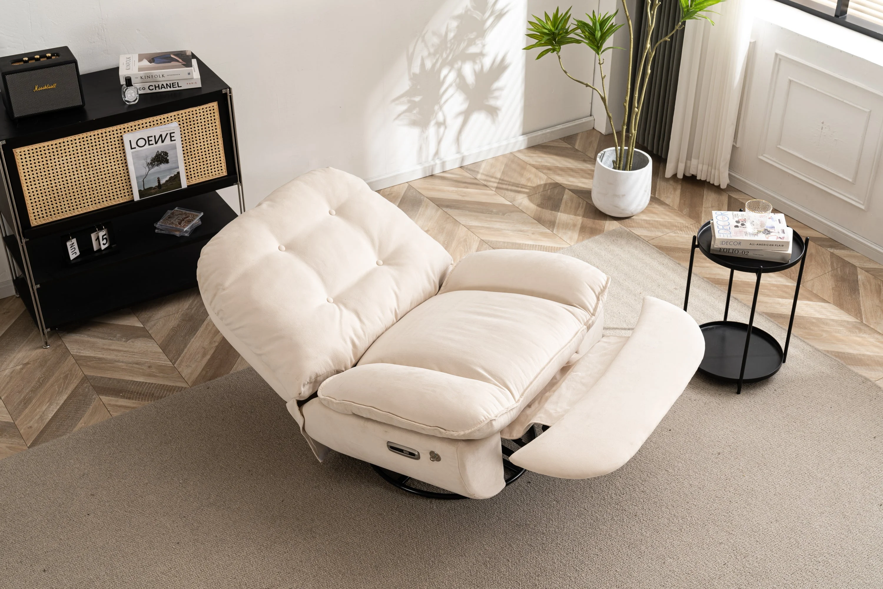 Clara Power Linen Recliner Swivel Glider USB Charger with Bluetooth  - Cream