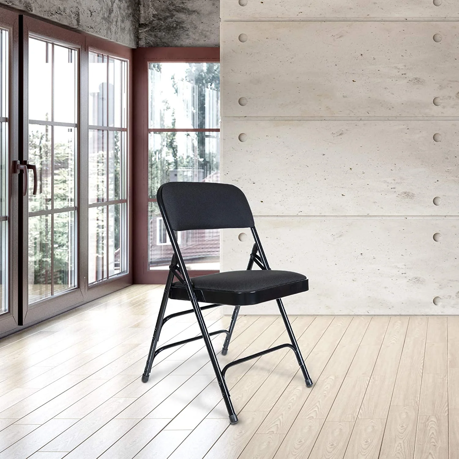 Premium Fabric Upholstered Steel Folding Chairs, 4 Pack, Black