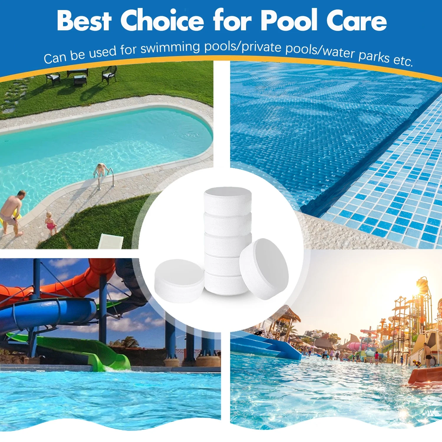 Stabilized Chlorine Tablets for Swimming Pools and Spas | Individually Wrapped | Slow Dissolving Tabs | 50 Pounds