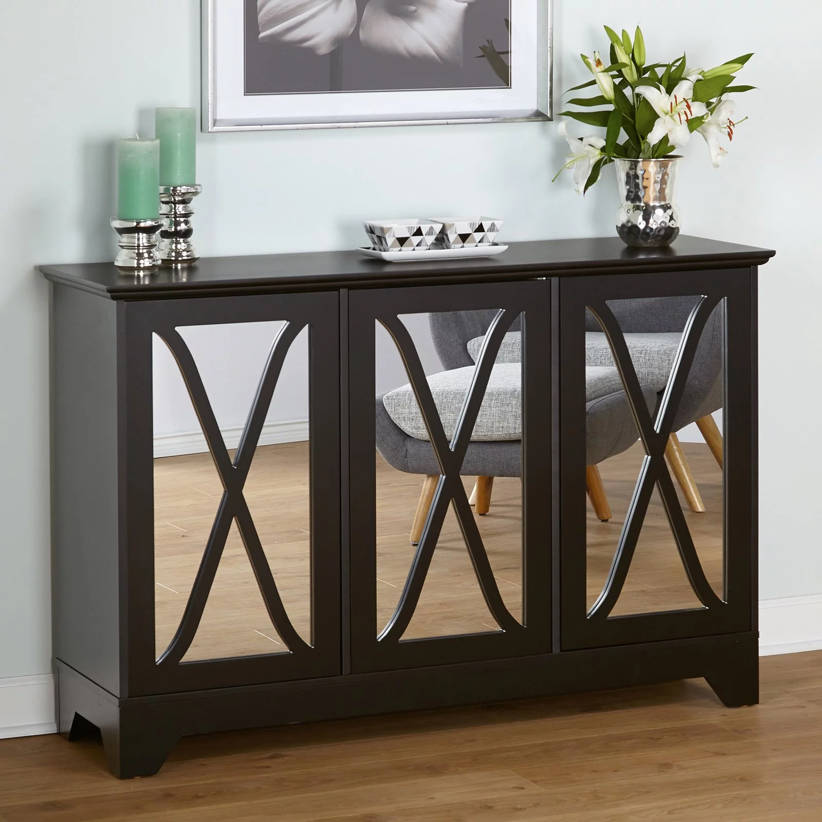 Simple Living  Reflections Mirrored Front Buffet/ Console Blue Antique