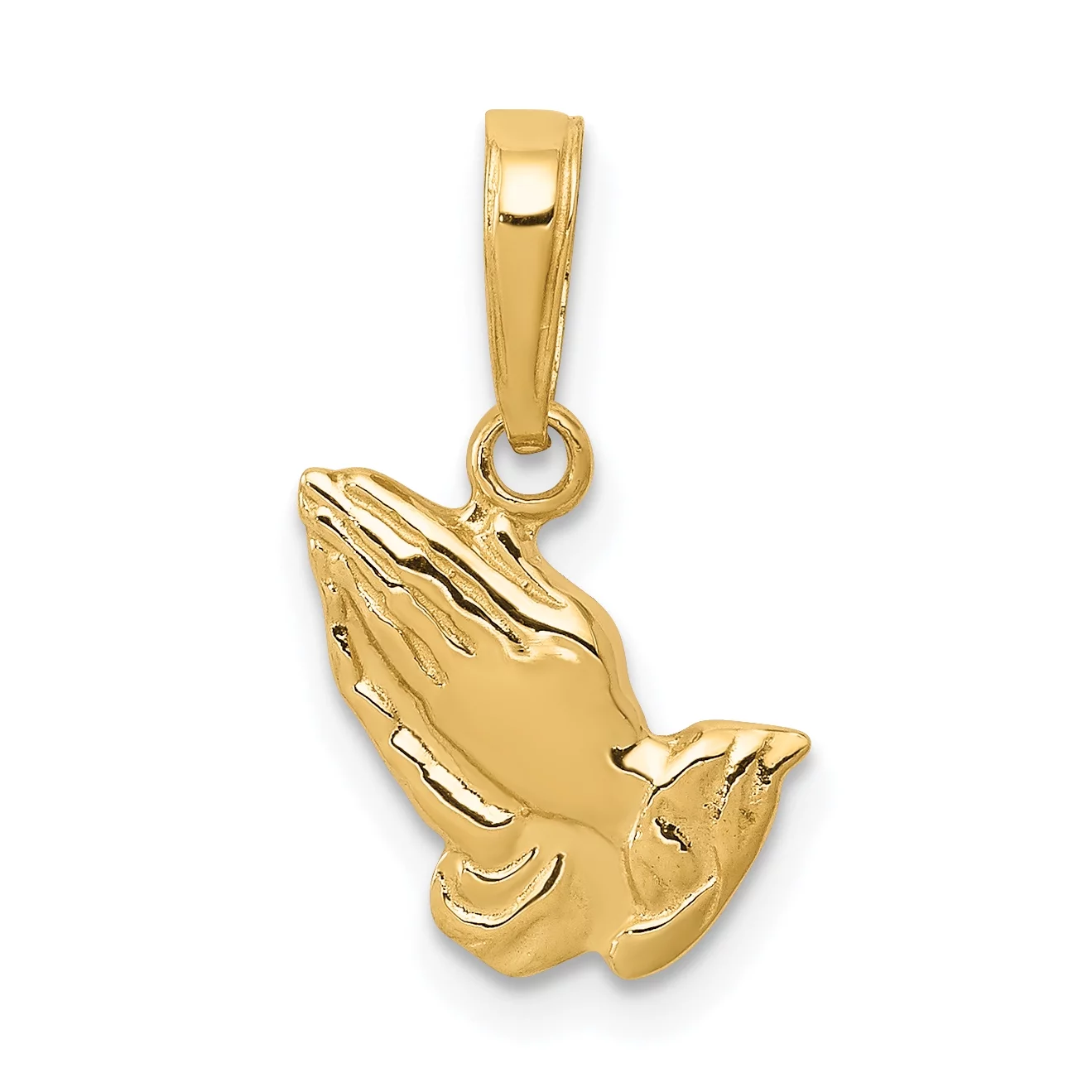 Carat in Karats 14K Yellow Gold Praying Hands Pendant Charm (17mm x 13mm) With 14K Yellow Gold Lightweight Rope Chain Necklace 20''