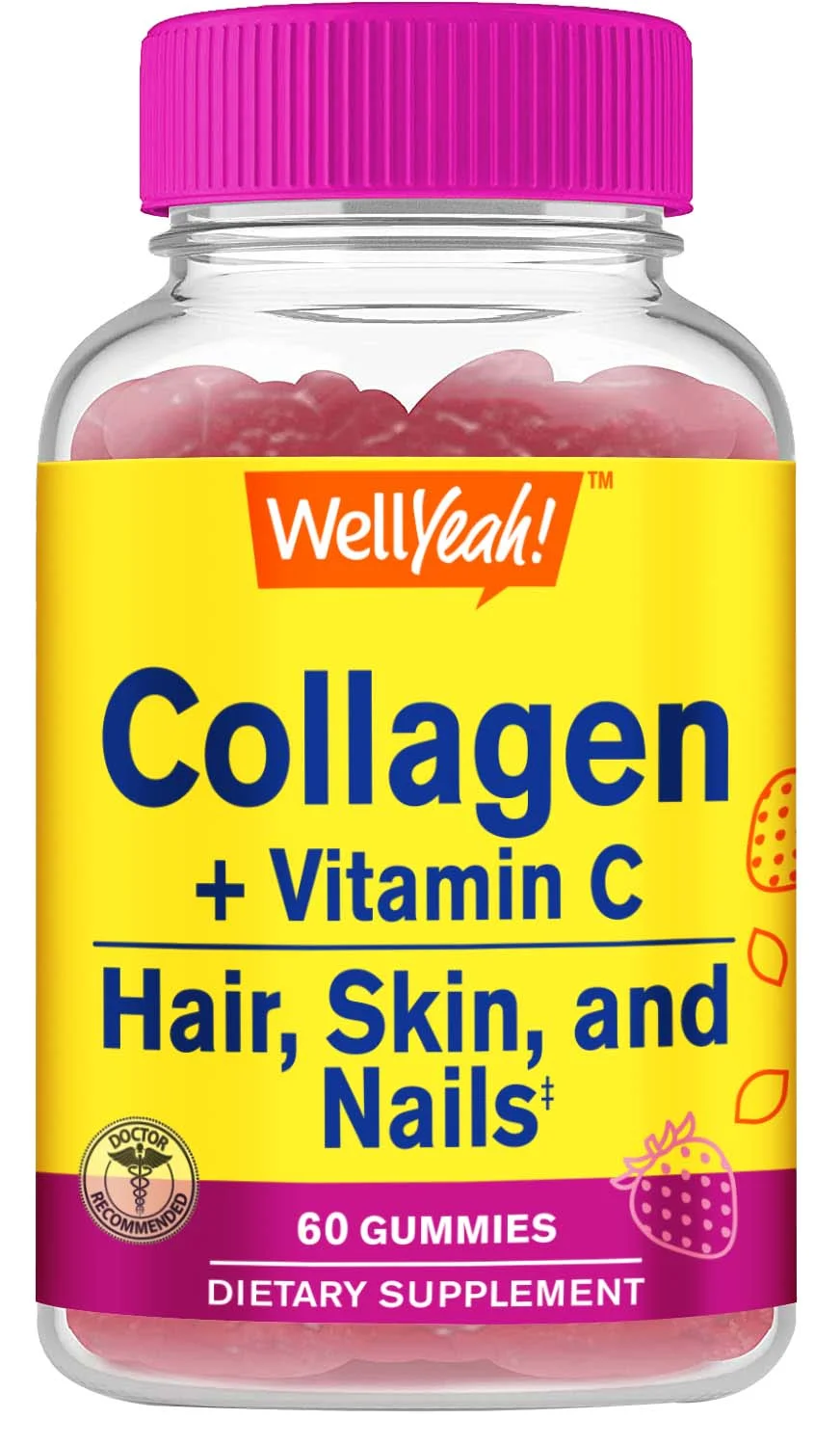Collagen Gummies with Vitamin C, Collagen for Women and Men, Hair, Skin, and Nails Support, Strawberry Flavor, Gluten and Nut Free, Non GMO, 60 Count