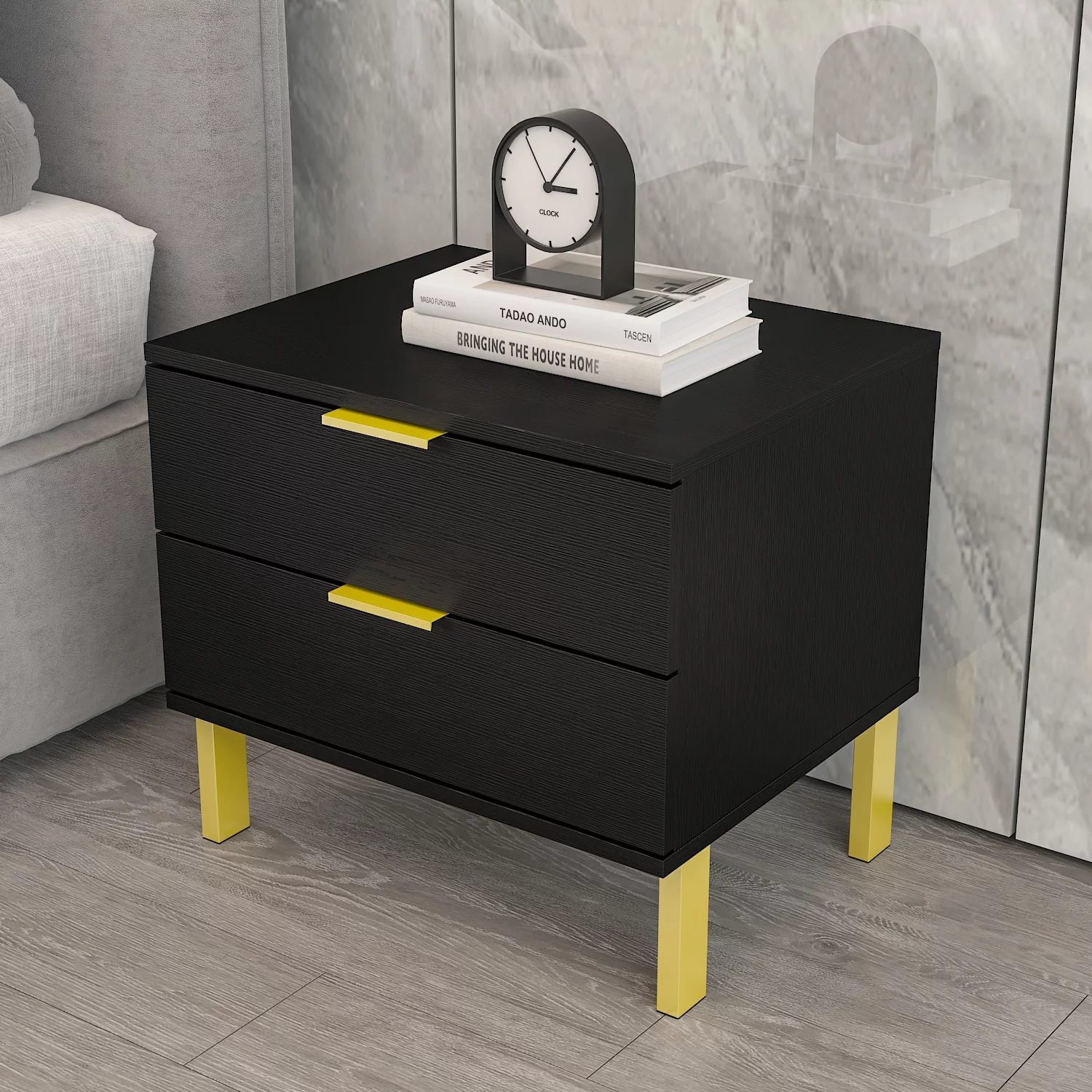 FUFU&GAGA 2-drawer Nightstand for Home Black