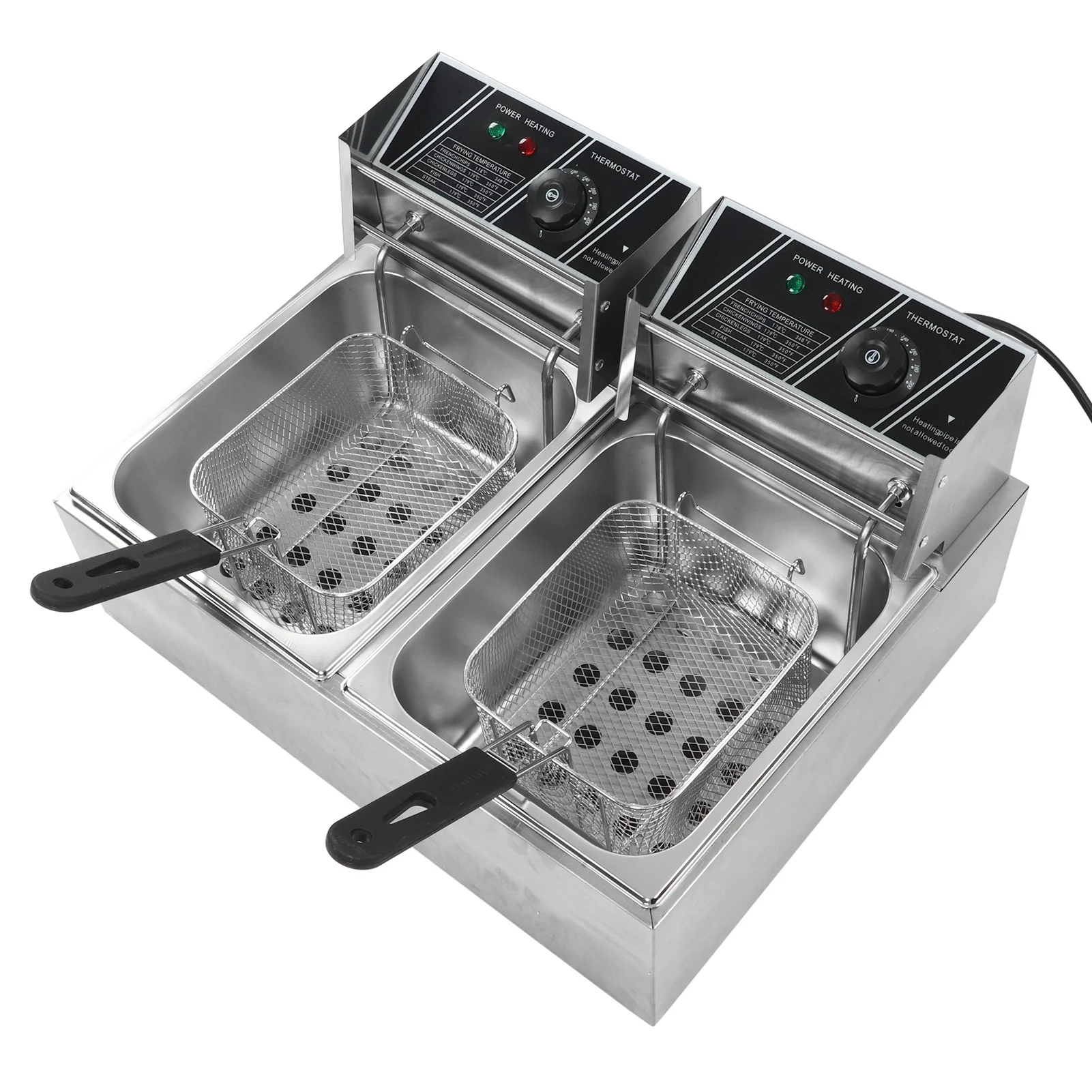 Electric Deep Fryer Double Cylinder Double Basket Stainless Steel Countertop Fryer Adjustable Temperature US Plug 110V 2500+2500W