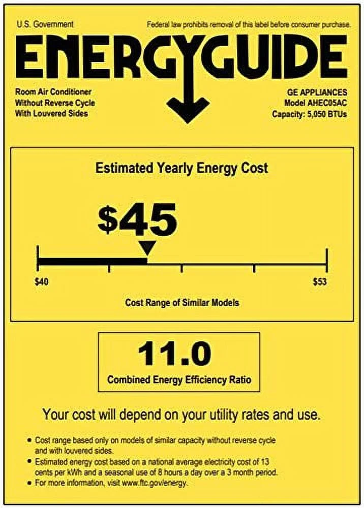 GE 5,000 BTU Mechanical Window Air Conditioner, Cools up to 150 sq. Ft, Easy Install Kit Included, 5000 115V, White