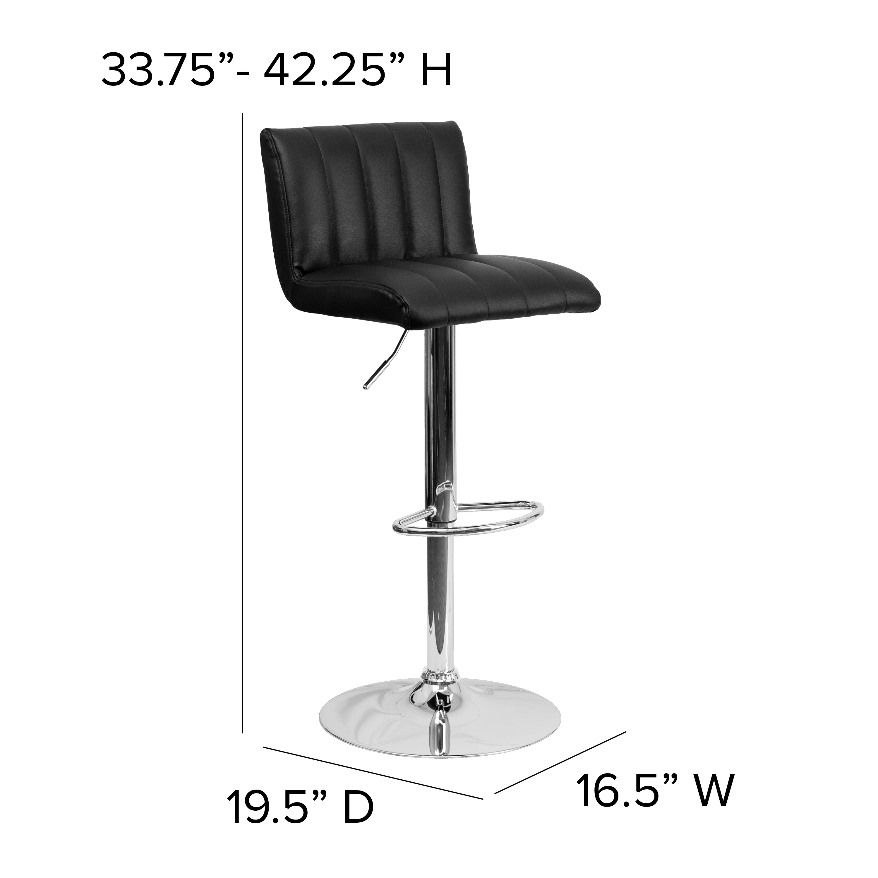 Emma + Oliver Black Vinyl Adjustable Height Vertical Stitch Back/Seat Barstool