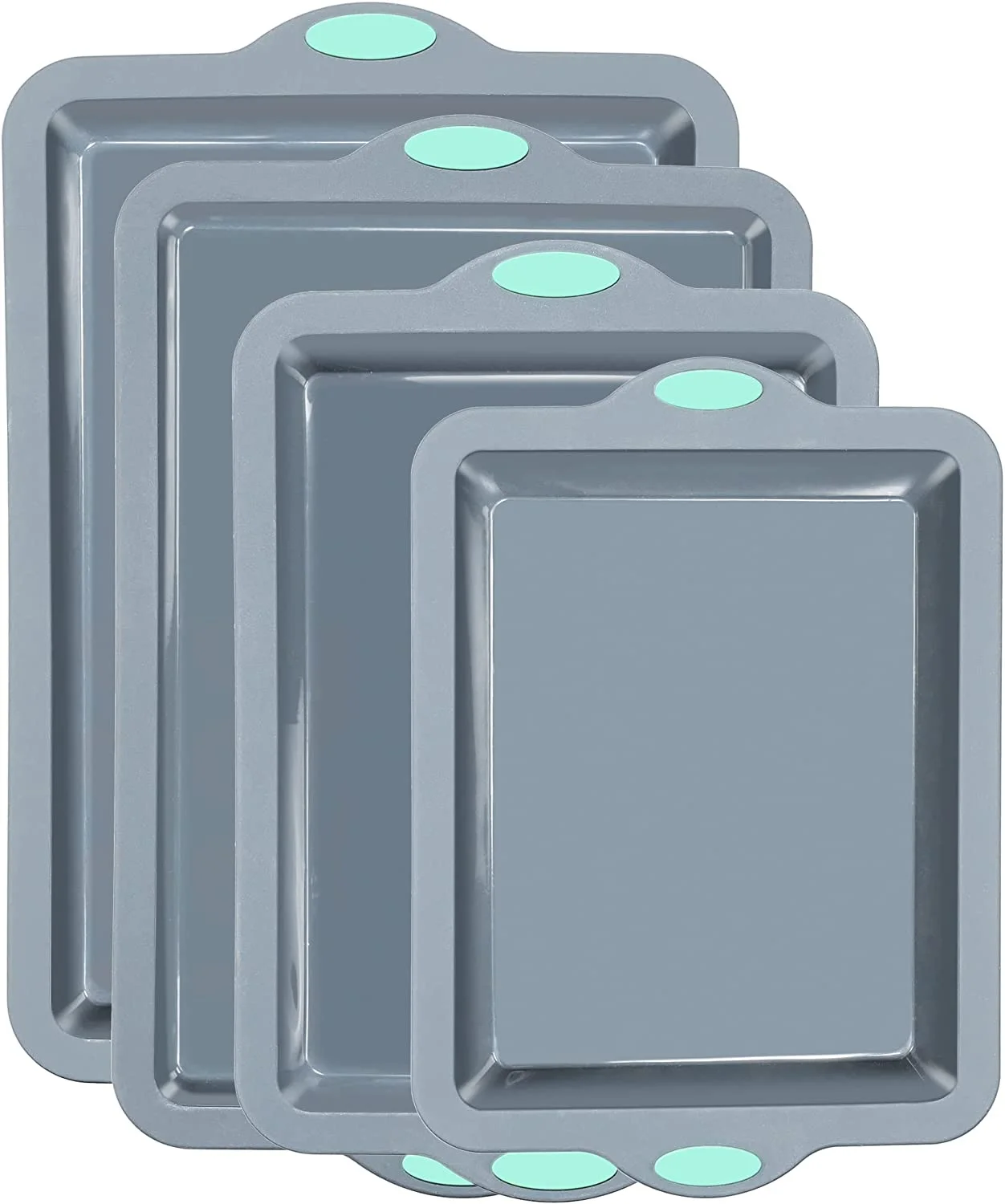 To encounter Silicone Baking Pans Set, 4 Pieces Nonstick Bakeware Set with Baking Pans, Baking Sheets, Cookie Sheets, Cake Pan with Metal Reinforced Frame More Strength, Light Grey 4 Pieces Light Grey