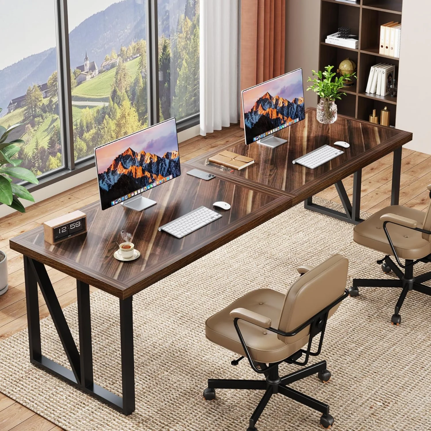 Tribesigns 78.7'' Double Desk, Rustic Extra-Long Wooden Study Writing Table