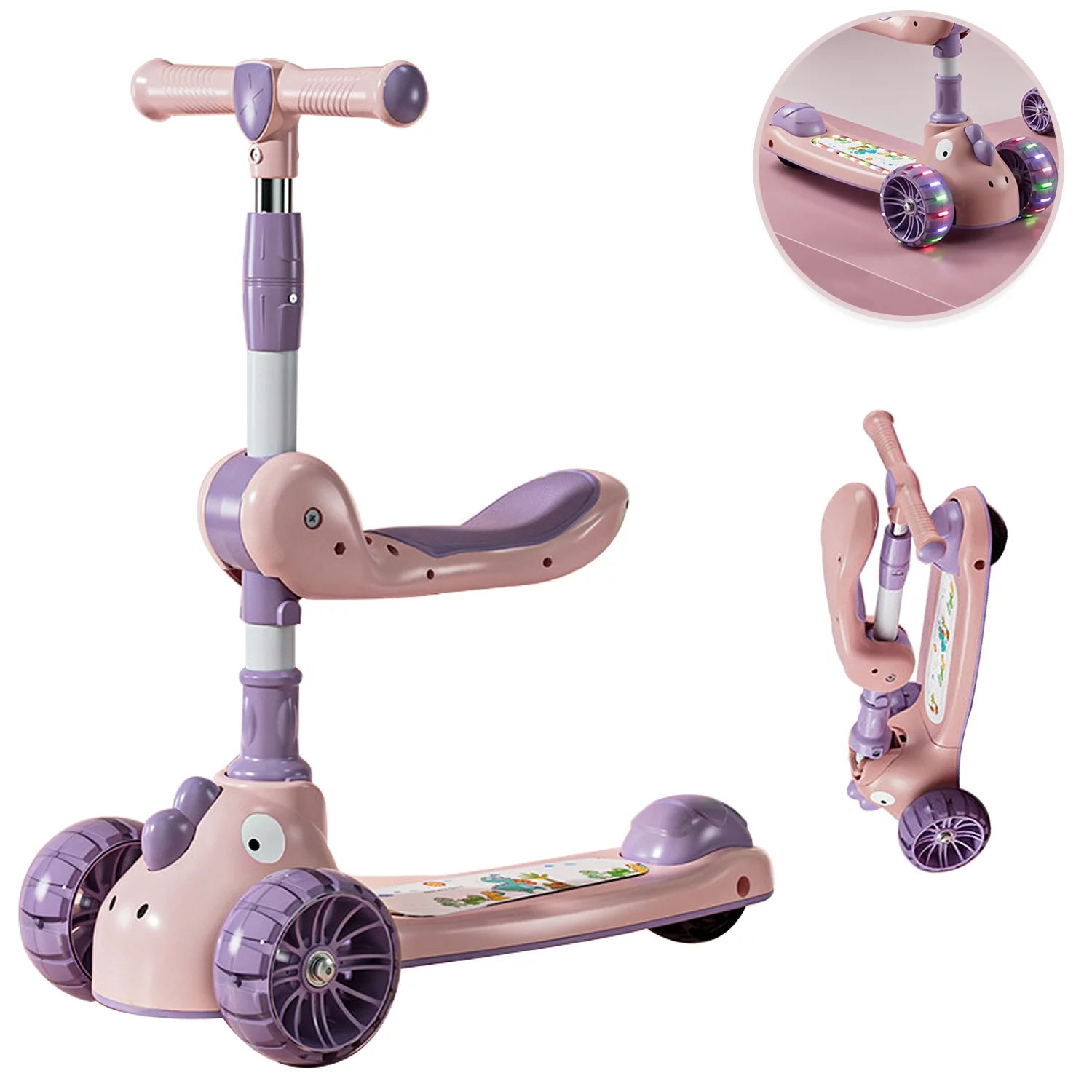 3 Wheel Scooter for Kids Ages  Folding Kids Scooters with Adjustable Heights, Extra Wide Deck 110 Lbs, Kick Scooter for Kids，2-12 Boys Girls with Light Up Wheels,