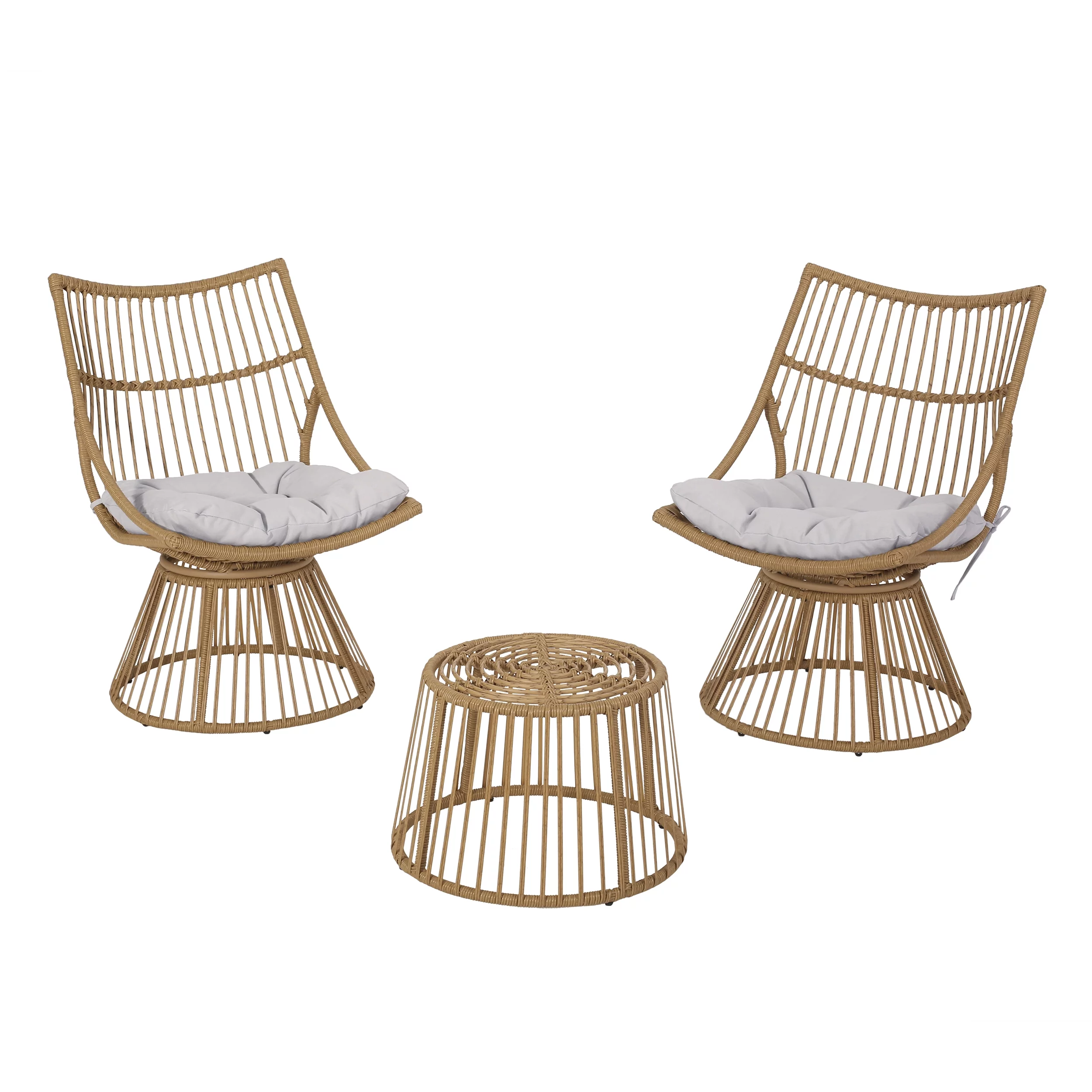 Jabe Wicker Outdoor 2 Seater Chat Set with Cushion, Light Brown and Beige